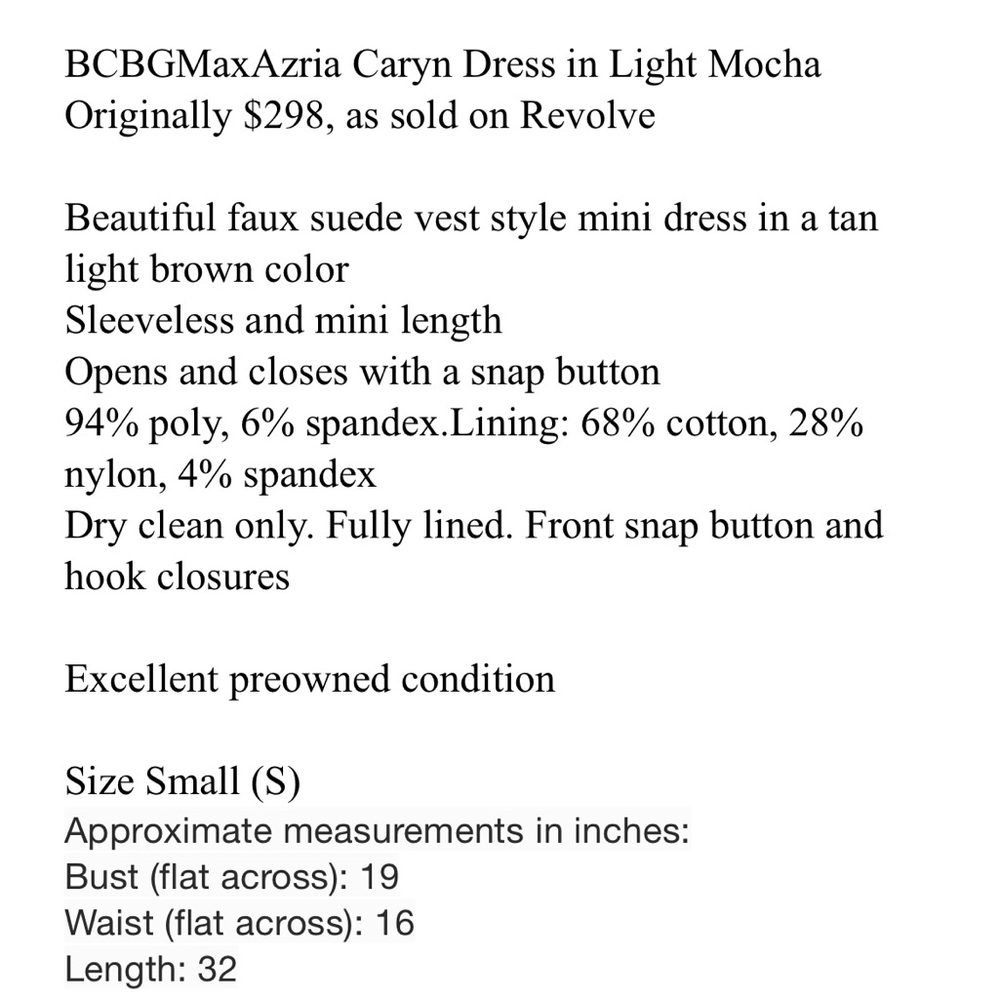 NWT BCBG MaxAzria Faux Suede Wrap Dress-S - Picture 3 of 3